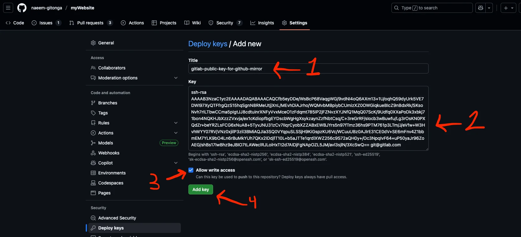 Github add deploy key
