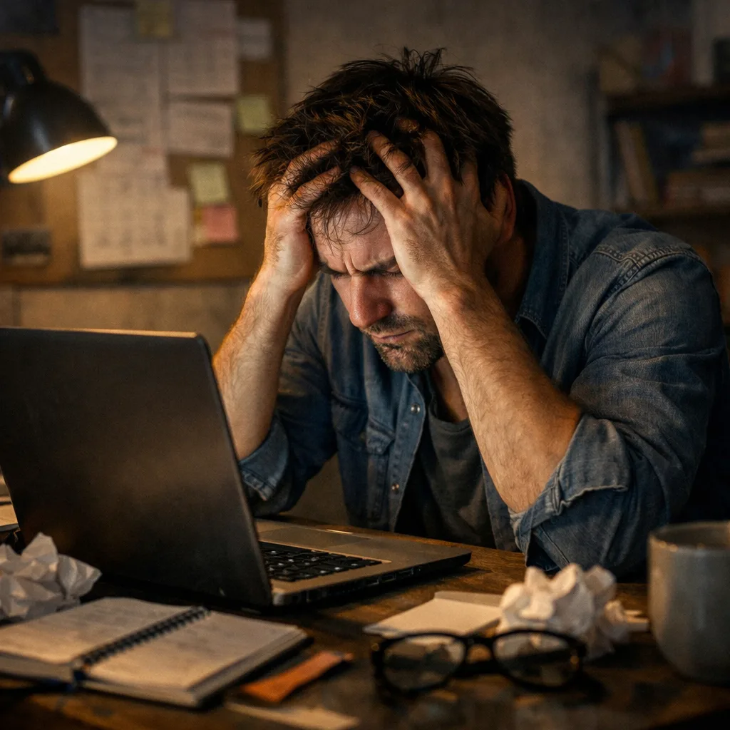 Frustrated engineer staring at a laptop