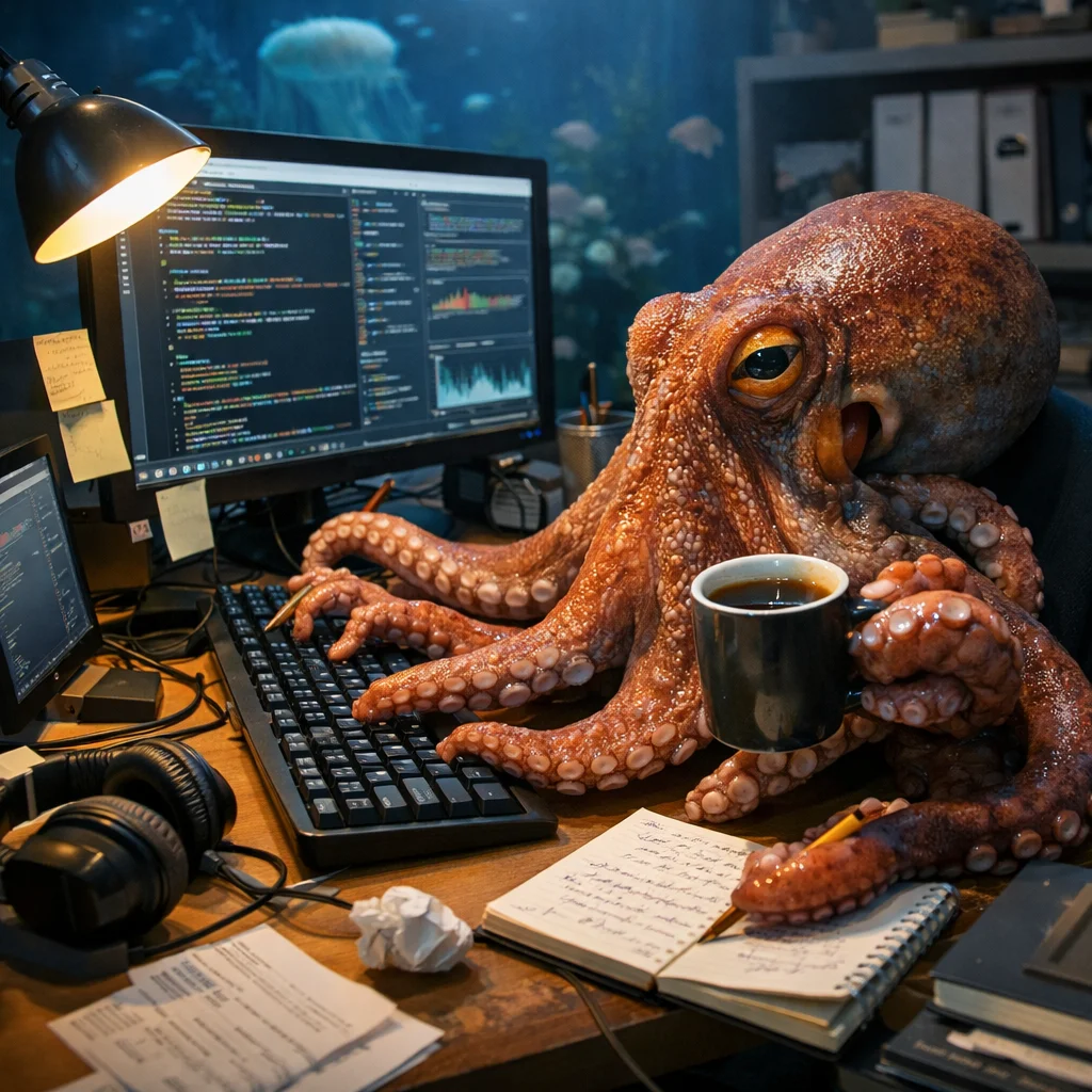 octopus working underwarter