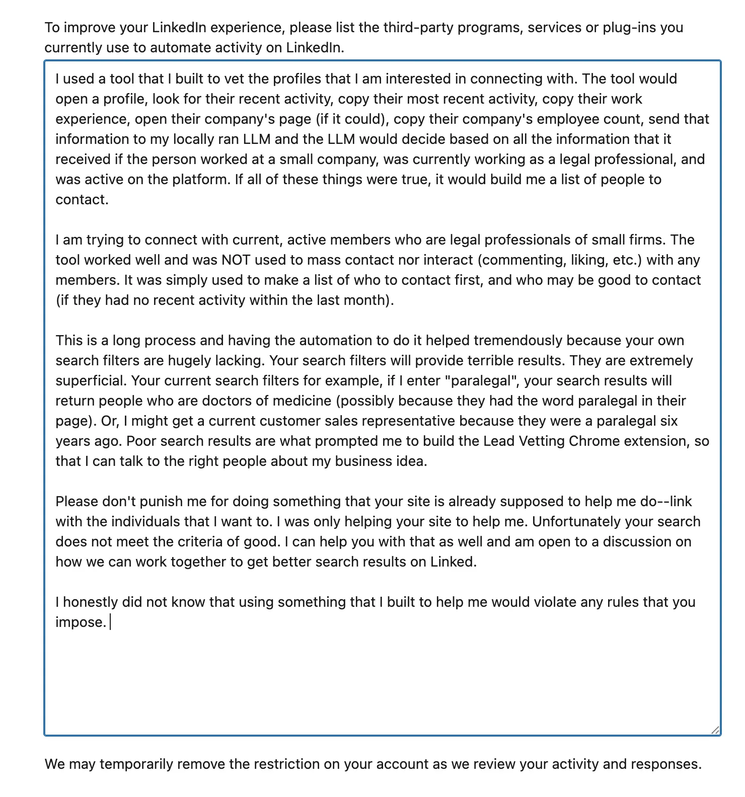 Pleading with LinkedIn support
