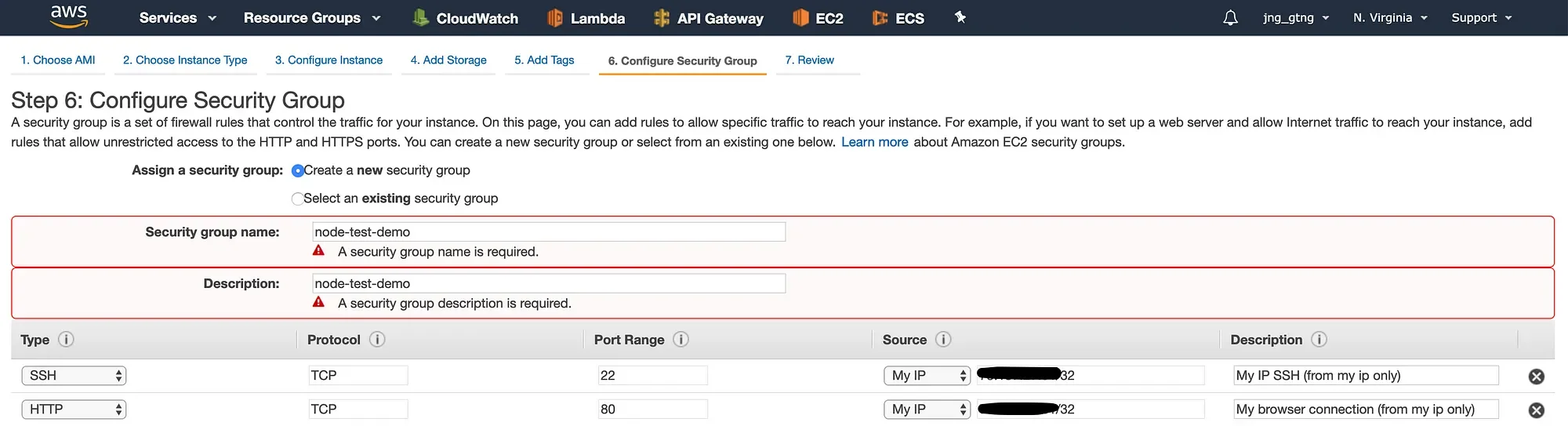 AWS EC2 Configure security group