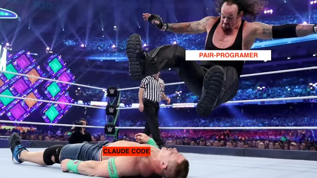 Undertaker performing his signature leg drop move on an opponent in the ring